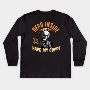 Halloween skeleton drinking coffee Kids Long Sleeve T-Shirt